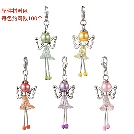 Kits de fabrication de pendentifs DIY, comprend des perles en acrylique, des perles de rocaille en verre, des perles en verre et des perles en alliage, ainsi que des accessoires en acier inoxydable et des fermoirs mousquetons en alliage
