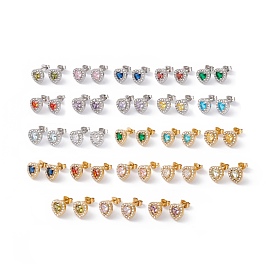 Aretes de corazón con zirconia cúbica y diamantes de imitación, 304 joyas de acero inoxidable para mujer