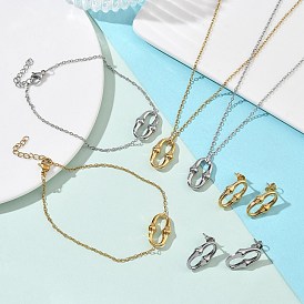 Овальные 304 подвески из нержавеющей стали, ожерелья, серьги-гвоздики и браслеты-цепочки