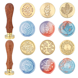 SUPERDANT 6Pcs 6 Style Wax Seal Brass Stamp Head, with 2Pcs Pear Wood Handle, for Wax Seal Stamp
