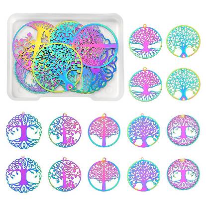 14 шт 7 стили ионное покрытие (ip) 201 филигранные подвески из нержавеющей стали, гравированные металлические украшения, плоские круглые с дерева жизни