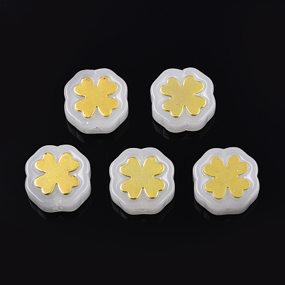 Imitation perles de verre peintes à la bombe de jade, avec les accessoires en laiton plaqués or, fleur