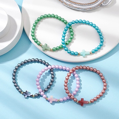 5шт 5 цвета акриловые бусины эластичные браслеты для женщин мужчин, крестик