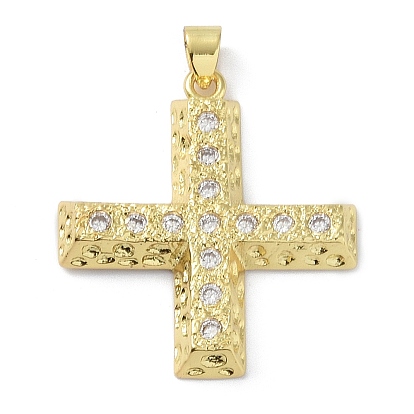 Rack Plating Brass Micro Pave Cubic Zirconia Pendants, Long-Lasting Plated, Lead Free & Cadmium Free, Cross