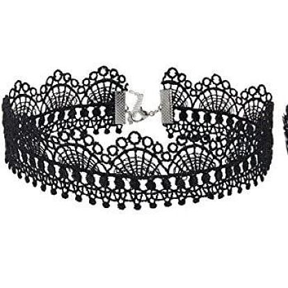 Black Lace Necklace Set - Gothic Choker Collar Chain for Women