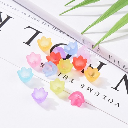 Transparent Acrylic Beads, Frosted Style, Tulip Flower Bead Caps, Lily of the Valley 10x9x6.5mm, Hole: 1.5mm, about 2200pcs/500g