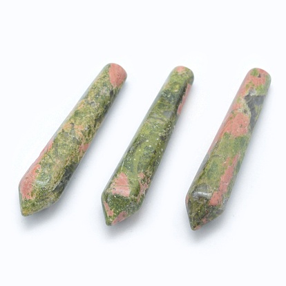 Natural Unakite Pointed Beads, Healing Stones, Reiki Energy Balancing Meditation Therapy Wand, Bullet, Undrilled/No Hole Beads