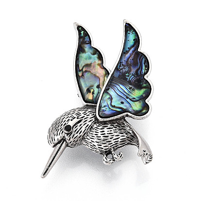 Броши / подвески из ракушек, со смоляным дном и выводами из сплава, птица, античное серебро