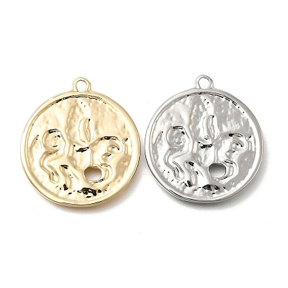 Латунные подвески, плоский круг с подвесками в виде единорога