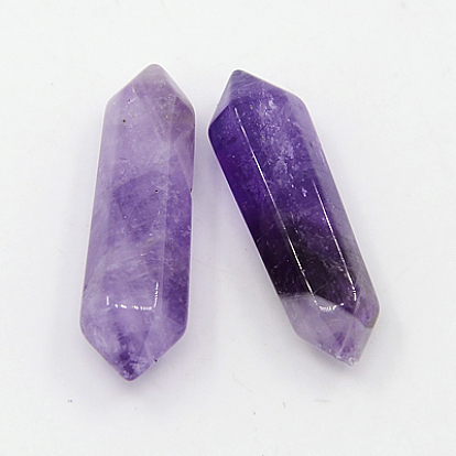 Natural Amethyst Healing Stones, Reiki Energy Balancing Meditation Therapy Wand, No Hole/Undrilled, Double Terminated Points, 28~35x8mm
