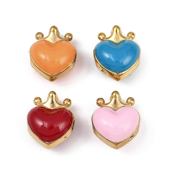 304 из нержавеющей стали эмаль бисер, сердце с короной, ионное покрытие (ip), реальный 18 k позолоченный