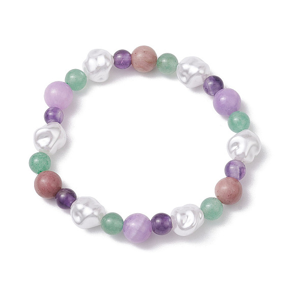 Runde, natürliche Amethyste, gelb gefärbte Jade, grüner Aventurin, Rhodochrosit und Nuggets aus Kunststoffimitat-Perlen für Damen