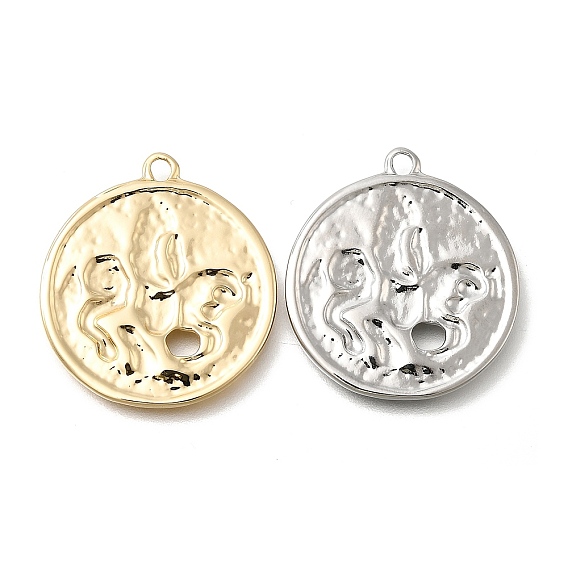Латунные подвески, плоский круг с подвесками в виде единорога