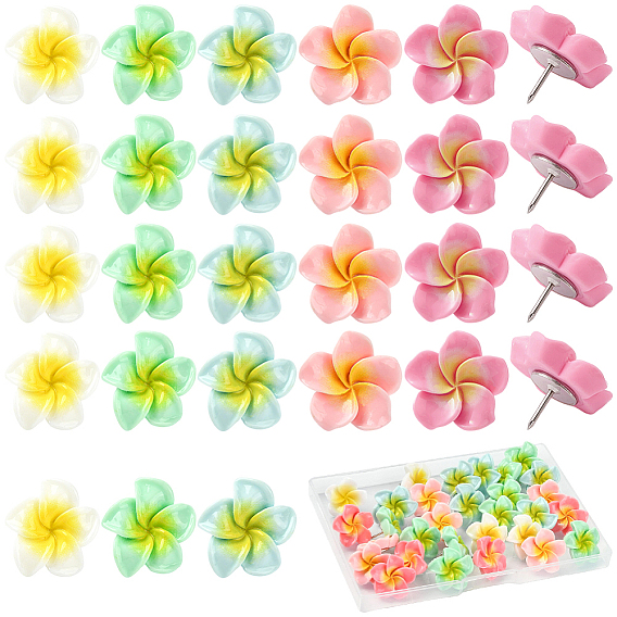 30 шт. булавки для карт с кабошоном из смолы плюмерии, железные канцелярские кнопки, для фото стены, карты, доска объявлений