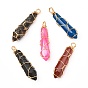 Natural Mixed Gemstone Pointed Pendants, with Real 18K Gold Plated Eco-Friendly Copper Wire, Bullet