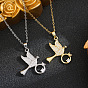 Brass Pave Clear Cubic Zirconia Bird with Diamond Ring Pendant 201 Stainless Steel Cable Chain Necklaces for Women, Ion Plating(IP)