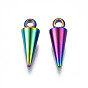Rack Plating Rainbow Color 304 Stainless Steel Charms, Cadmium Free & Nickel Free & Lead Free, Cone/Spike
