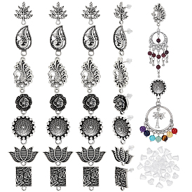28 pièces 7 styles apprêts de boucles d'oreilles à clous en alliage de style tibétain, avec boucle et 30 pièces écrous à oreilles en plastique