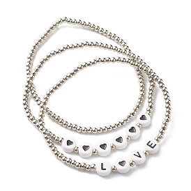 Love Heart Beads Stretch Bracelets Set for Teen Girl Women, CCB Plastic & Acrylic Beads Bracelets