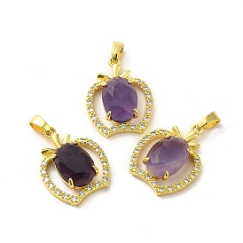 Natural Amethyst Faceted Pendants, Apple Charms with Crystal Rhinestone, Long-Lasting Plated, Teachers' Day Gift