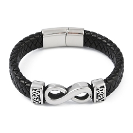 Braided Microfiber Leather Cord Bracelets, with 304 Stainless Steel Magnetic Clasps, Infinity