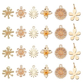 SUPERFINDINGS 24Pcs 6 Style Brass Charms, with Jump Rings, Long-Lasting Plated, Flower