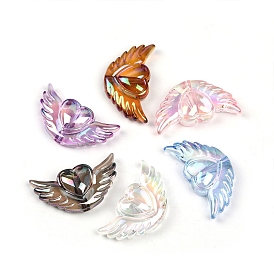 100Pcs Transparent Love Heart Wings Acrylic Beads, UV Plating Vertical Acrylic Beads