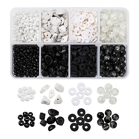 8 Styles Handmade Polymer Clay Beads, Glass Seed Beads, Synthetic Hematite Beads, Synthetic White Howlite Chip Beads