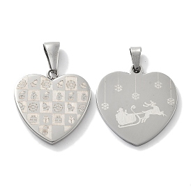 Christmas Themed 304 Stainless Steel Pendants, Heart Charms