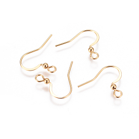 Ion Plating(IP) 304 Stainless Steel Earring Hooks, Flat Earring Hooks, with Horizontal Loop