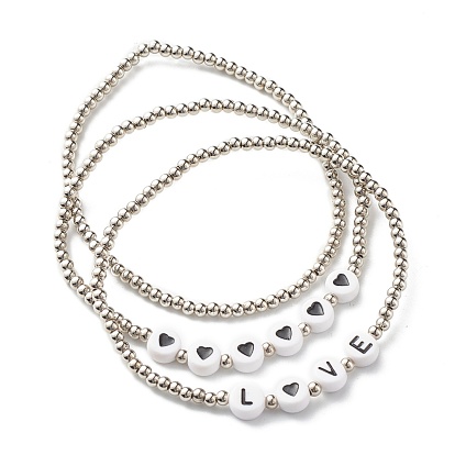 Love Heart Beads Stretch Bracelets Set for Teen Girl Women, CCB Plastic & Acrylic Beads Bracelets