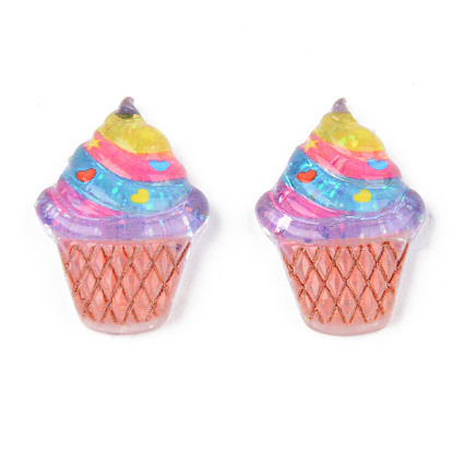 Cabujones decodificados de resina, con lentejuelas brillantes, alimento de imitación, helado