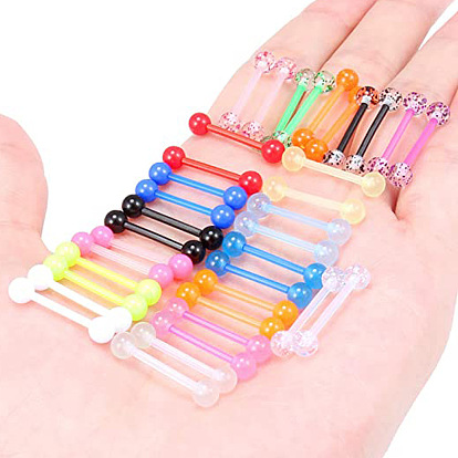 36шт. набор колец для языка из акрилового круглого шарика с прямой штангой, светящихся в темноте, кольца для сосков