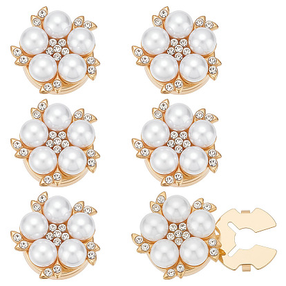 6запонки из искусственного жемчуга из АБС-пластика, цветок, со стеклом