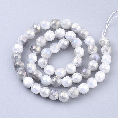 Natural Calcite Beads Strands, Silver Plated, Dyed, Round