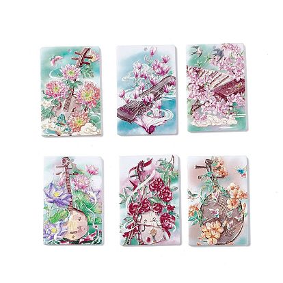 Embossed Flower Printed Acrylic Pendants, Rectangle Charms with Musical Instruments Pattern