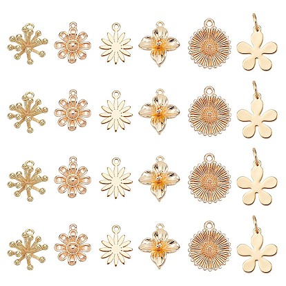 24Stk. Messing-Charms im 6-Stil, mit Ringe springen, langlebig überzogen, Blume