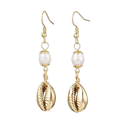Серьги-подвески из натурального пресноводного жемчуга и гальванизированных ракушек для женщин