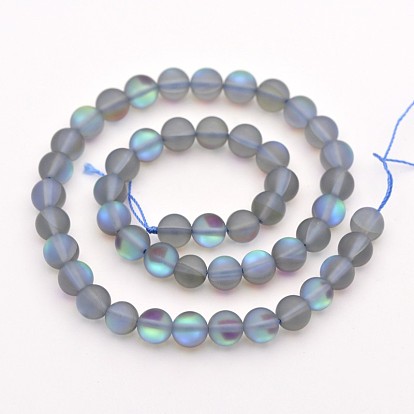 Round Synthetic Frosted Moonstone Beads Strands, Holographic Beads, Dyed, 8mm, Hole: 1mm, about 45~47pcs/strand, 14~15 inch