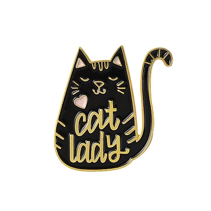 Valentine's Day Black White Cat Enamel Pins, Alloy Brooch