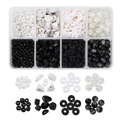 8 Styles Handmade Polymer Clay Beads, Glass Seed Beads, Synthetic Hematite Beads, Synthetic White Howlite Chip Beads