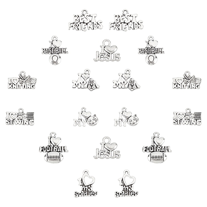 60 Pcs 10 Styles Tibetan Style Alloy Pendants, Mixed Shapes