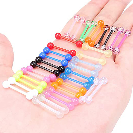 36шт. набор колец для языка из акрилового круглого шарика с прямой штангой, светящихся в темноте, кольца для сосков