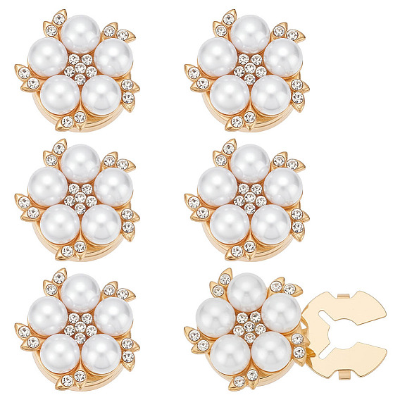 6запонки из искусственного жемчуга из АБС-пластика, цветок, со стеклом