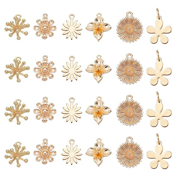 24Stk. Messing-Charms im 6-Stil, mit Ringe springen, langlebig überzogen, Blume