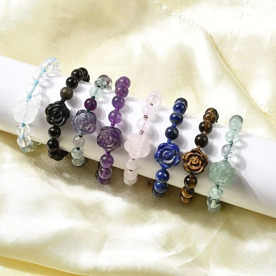 Регулируемые плетеные браслеты из натуральных драгоценных камней для женщин, роза