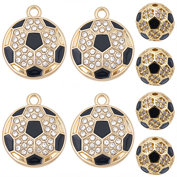Наборы фурнитуры для изготовления украшений на футбольную тематику своими руками, включая подвески из сплава с эмалью и латунные бусины с микропаве из кубического циркония.