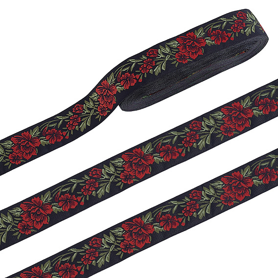 Vintage Jacquard Polyester Ribbon, Emobridered Flower Patternn Ribbon, for DIY Craft Sewing Accessories