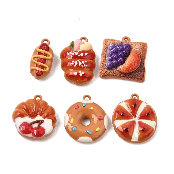 Spray Painted Alloy Pendants, Imitation Food, Bread Charms