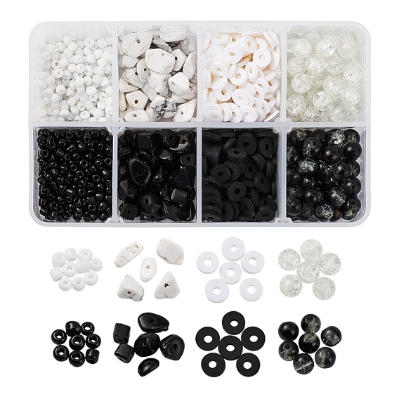 8 Styles Handmade Polymer Clay Beads, Glass Seed Beads, Synthetic Hematite Beads, Synthetic White Howlite Chip Beads